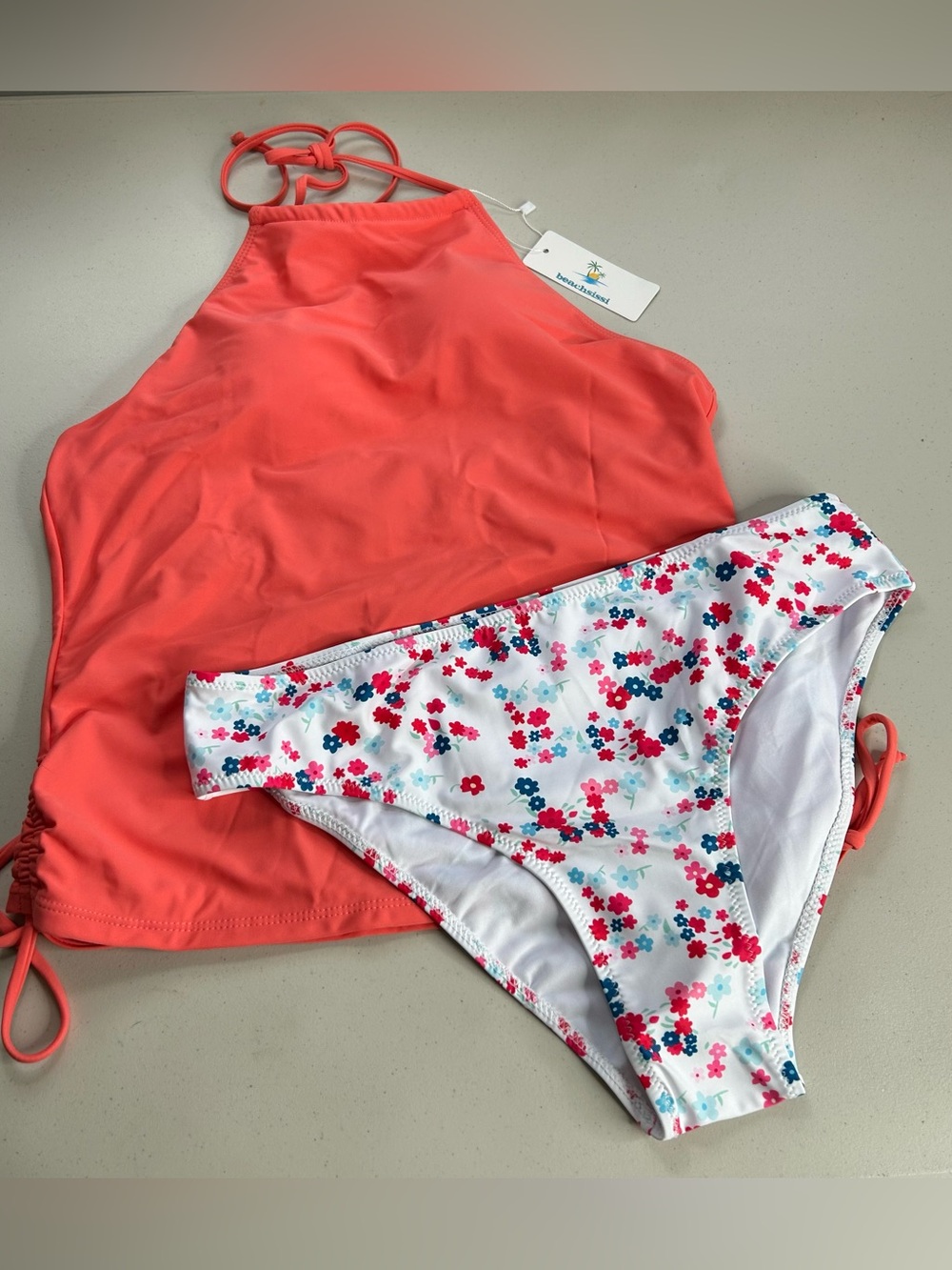 Beahsissi Kids Bikini Set XL Orange Halter Padded